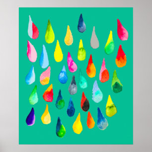 Teardrops watercolor colourful whimsical poster