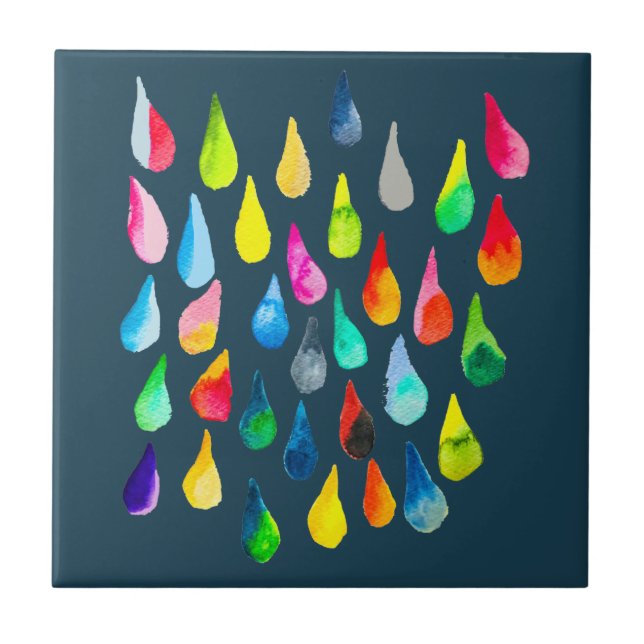 Teardrops watercolor colourful whimsical tile (Front)