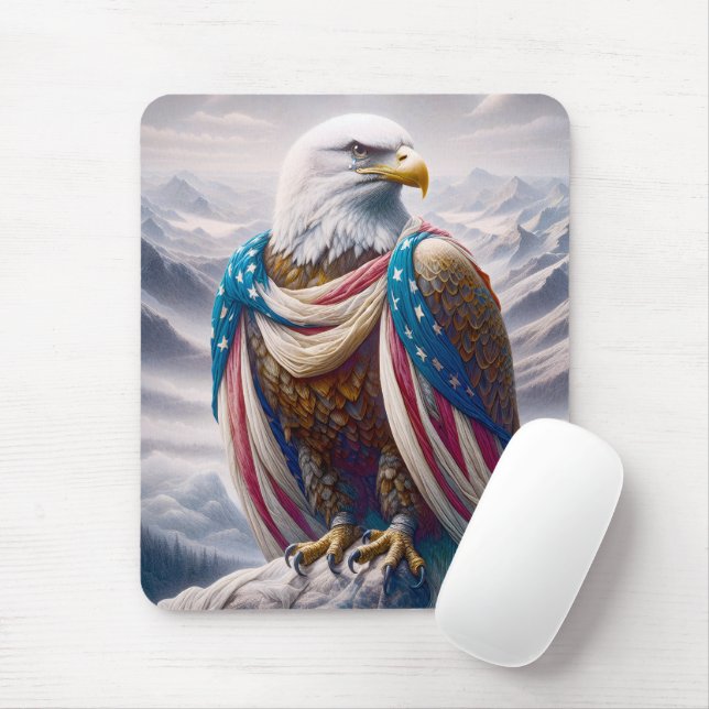 Tearful Bald Eagle With American Flag Mouse Mat (With Mouse)