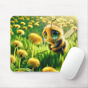 Tearful Honeybee In a Field Of Dandelions Mouse Mat