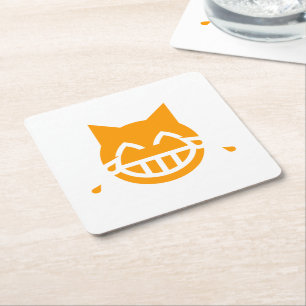 Tears of Joy Emoji Cat Square Paper Coaster
