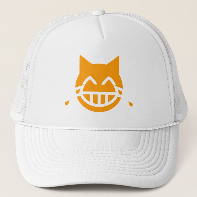 Tears of Joy Emoji Cat Trucker Hat (Front)