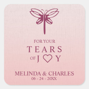 Tears of Joy for Wedding with Burgundy Dragonfly Square Sticker