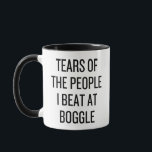 Tears of the People I Beat at Boggle Game Funny Mug<br><div class="desc">The "Tears of the People I Beat at Boggle" design is a humourous way to celebrate vocabulary victories,  perfect for word game lovers,  competitive friends,  or anyone who enjoys finding winning words at Boggle.</div>