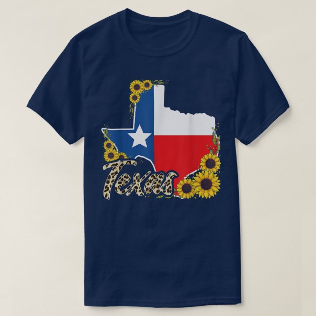 Teas Sunflower Leopard Serape Cowgirl Map Tean Pri T-Shirt (Design Front)