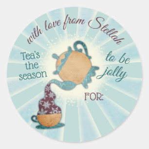 Teas the season pouring teapot Christmas to from Classic Round Sticker
