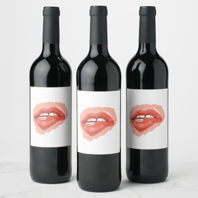 Teaser lip biting wood  wine label (Bottles)