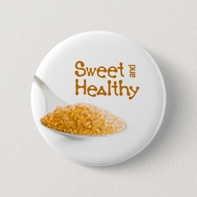 Teaspoon and brown sugar 6 cm round badge (Front)