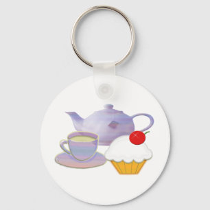 Teatime and cherry cupcake art gifts key ring