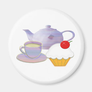 Teatime and cherry cupcake art gifts magnet