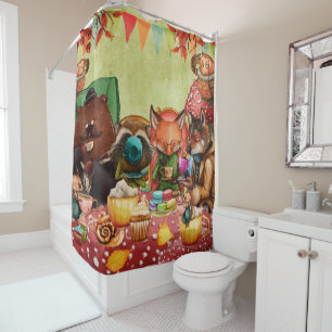 Teatime in Forest with Woodland Friends Shower Curtain