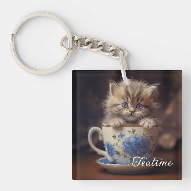 Teatime Kitten  Key Ring (Front)
