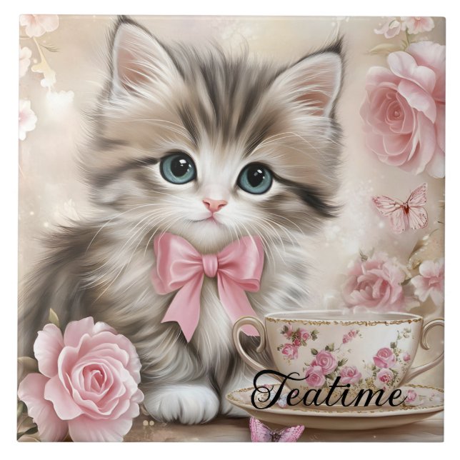 Teatime Kitten  Tile (Front)
