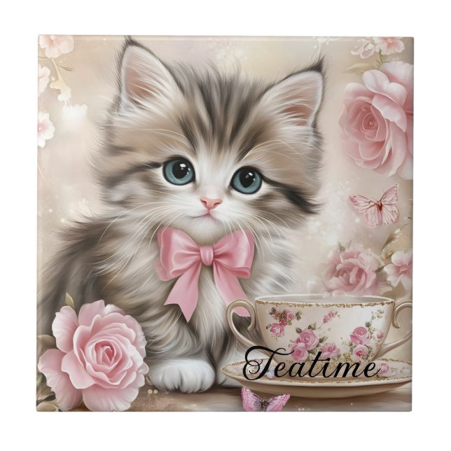 Teatime Kitten  Tile (Front)