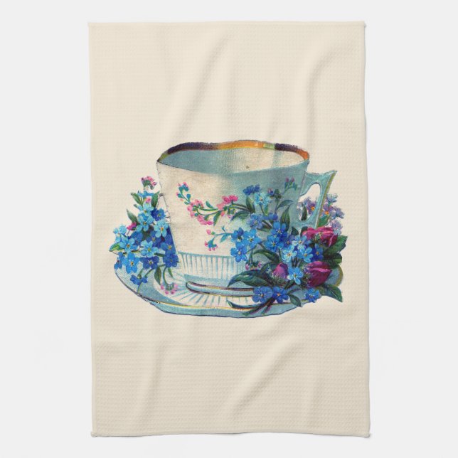 TEATOWEL :VINTAGE TEACUP WITH FLOWERS TEA TOWEL (Vertical)