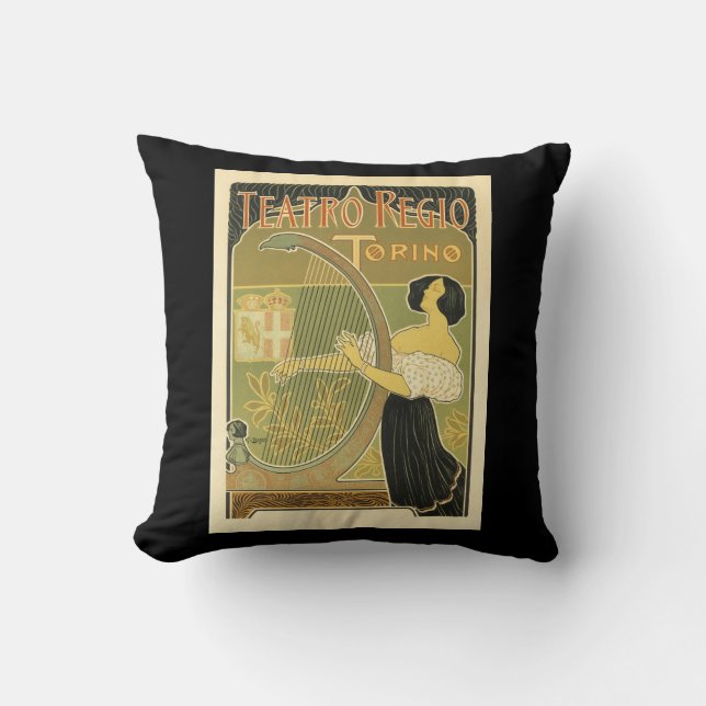 Teatro Regio Vintage French Art Nouveau Cushion (Front)