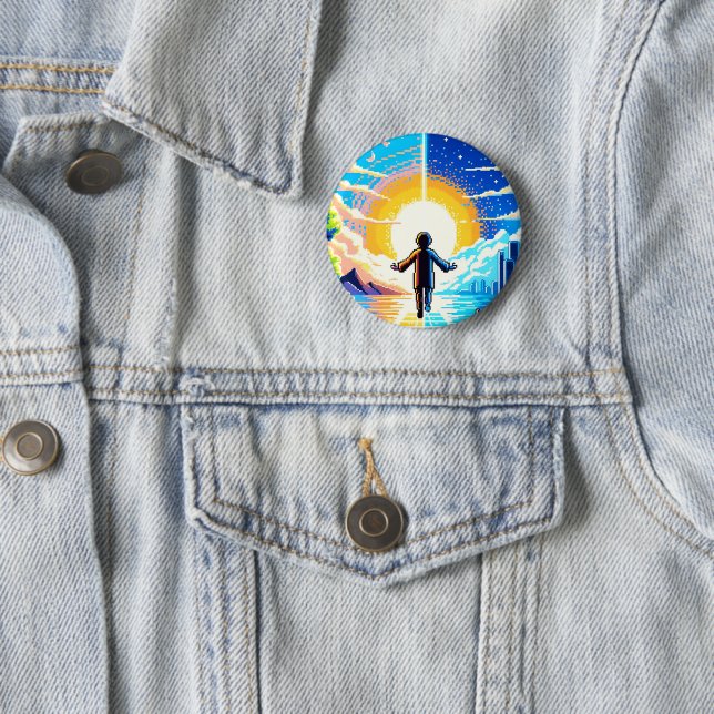 Tech and Nature Harmony - 8-bit Pixel Art 6 Cm Round Badge (In Situ)