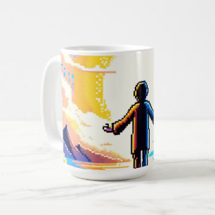 Tech and Nature Harmony - 8-bit Pixel Art Coffee Mug