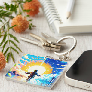 Tech and Nature Harmony - 8-bit Pixel Art Key Ring