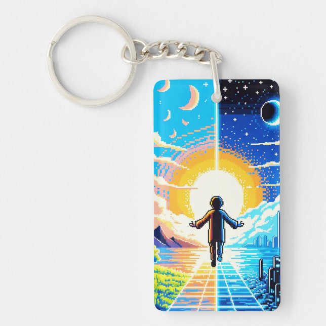 Tech and Nature Harmony - 8-bit Pixel Art Key Ring (Front)