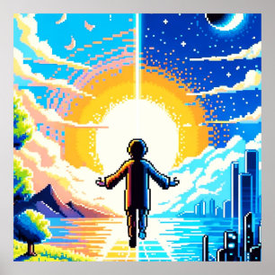 Tech and Nature Harmony - 8-bit Pixel Art Poster