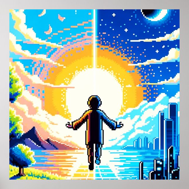 Tech and Nature Harmony - 8-bit Pixel Art Poster (Front)