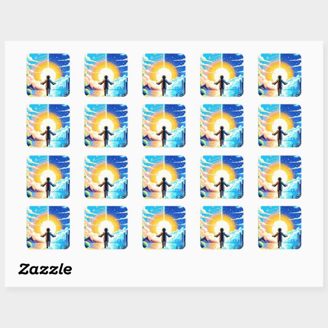 Tech and Nature Harmony - 8-bit Pixel Art Square Sticker (Sheet)