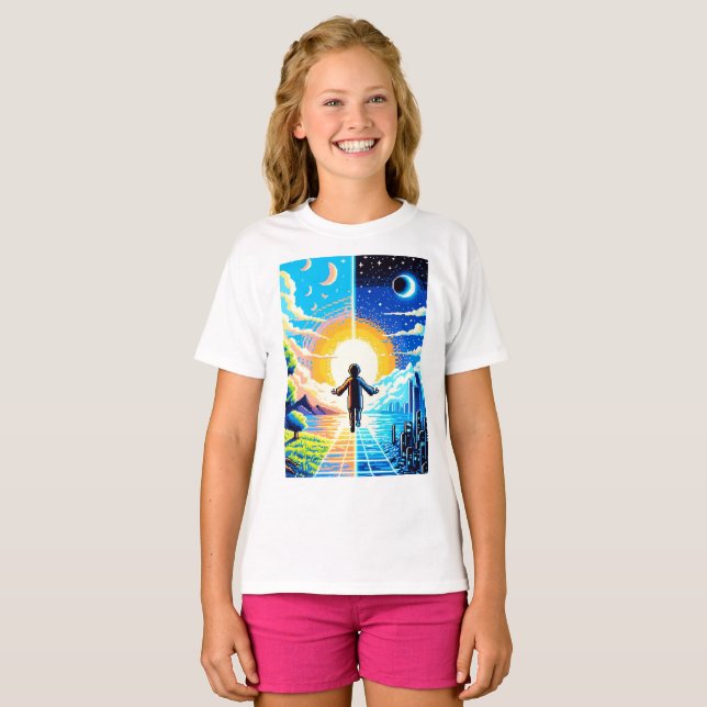 Tech and Nature Harmony - 8-bit Pixel Art T-Shirt (Front Full)