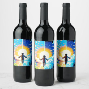 Tech and Nature Harmony - 8-bit Pixel Art Wine Label