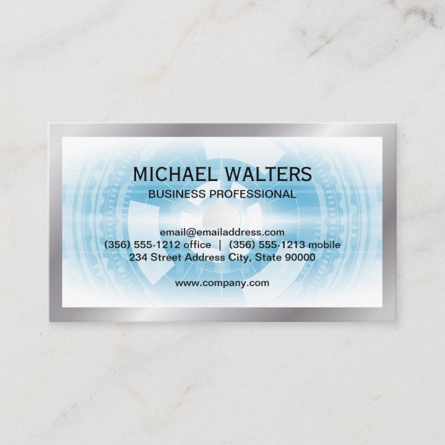 Tech Background | Silver Border Business Card (Front)