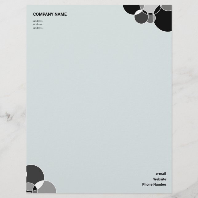 Tech Black and White Geometric Overlapping Circles Custom Letterhead (Front)