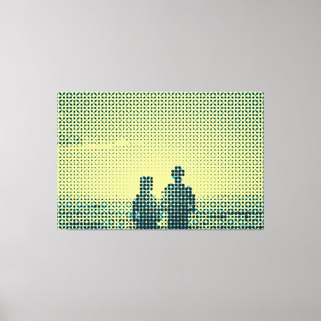 Tech Black&Cyan Halftone Effect Couple Beach Canvas Print (Front)
