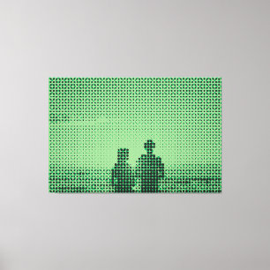 Tech Black&Green Halftone Effect Couple Beach Canvas Print