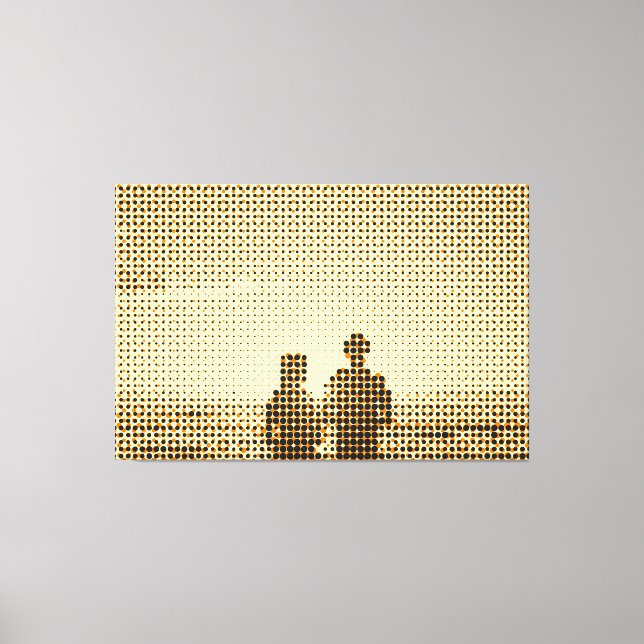 Tech Black&Orange Halftone Effect Couple Beach Canvas Print (Front)
