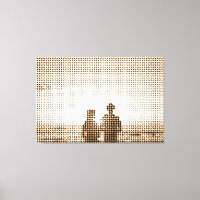Tech Black&Orange Halftone Effect Couple Beach