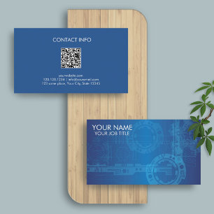 Tech Blue Minimalist Modern Tech QR Code Business Card