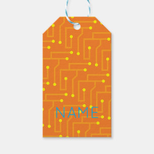 Tech Circuit Board orange yellow NAME Modern Fun Gift Tags
