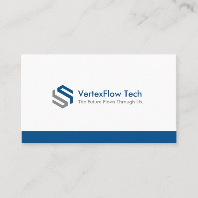 Tech Company Minimalist Sleek White Bold Blue Business Card (Front)