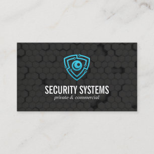 Tech Cyber Shield Logo   Geometric Background Business Card