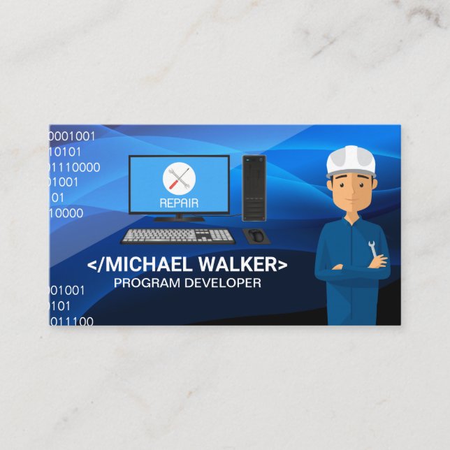Tech Engineer | Computer Software Code Business Card (Front)