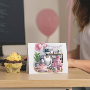 Tech Girls Pink Sparkle Robot Birthday Card