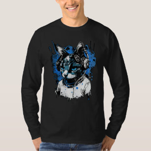 Tech House Dj Cat Rainbow Headphones Music T-Shirt