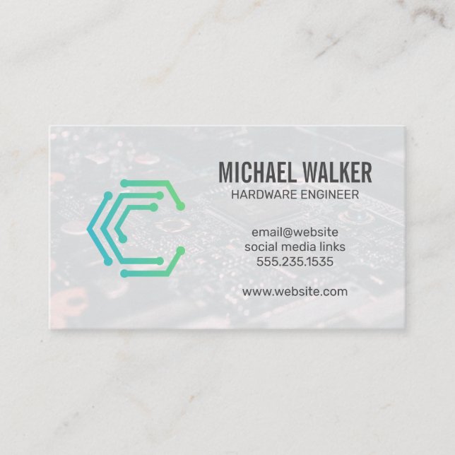 Tech Logo | Circuit Board Hardware Business Card (Front)