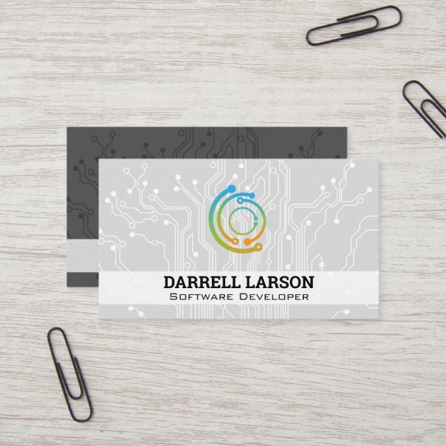Tech Logo | Motherboard Background Business Card (Front/Back In Situ)