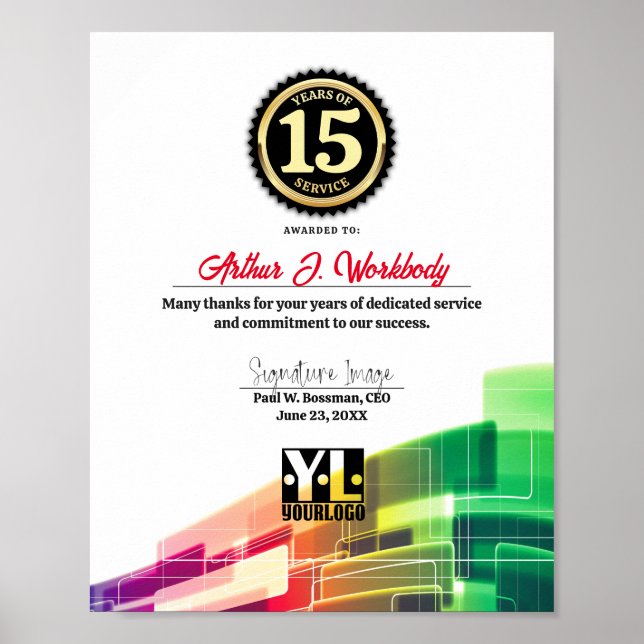 Tech milestone employee anniversary certificate poster (Front)