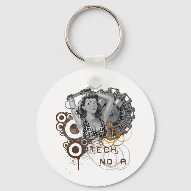 Tech noir pulp steampunk dame key ring (Front)
