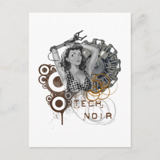 Tech noir pulp steampunk dame postcard