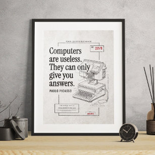 Tech Quote Sarcastic Useless Computers Drawing Poster