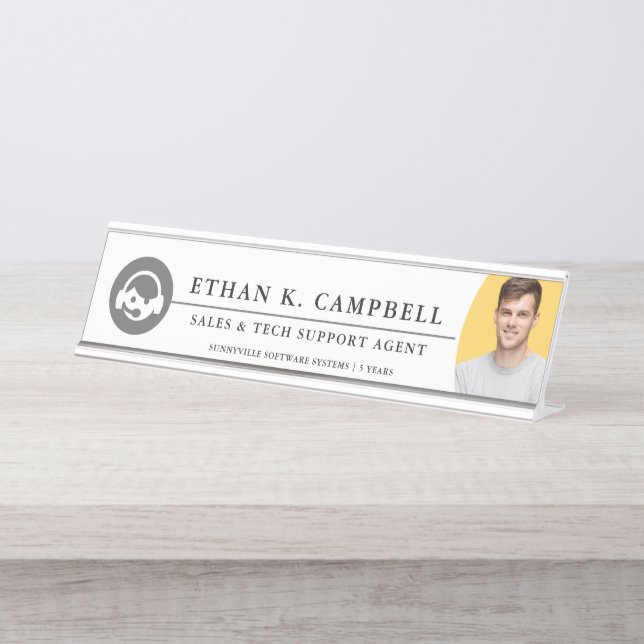Tech + Sales Agents  | Symbol + Logo + Photo Desk Name Plate (Front)