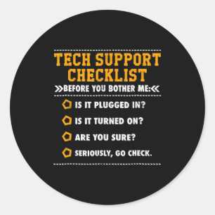 Tech Support Checklist Computer Geek Classic Round Sticker